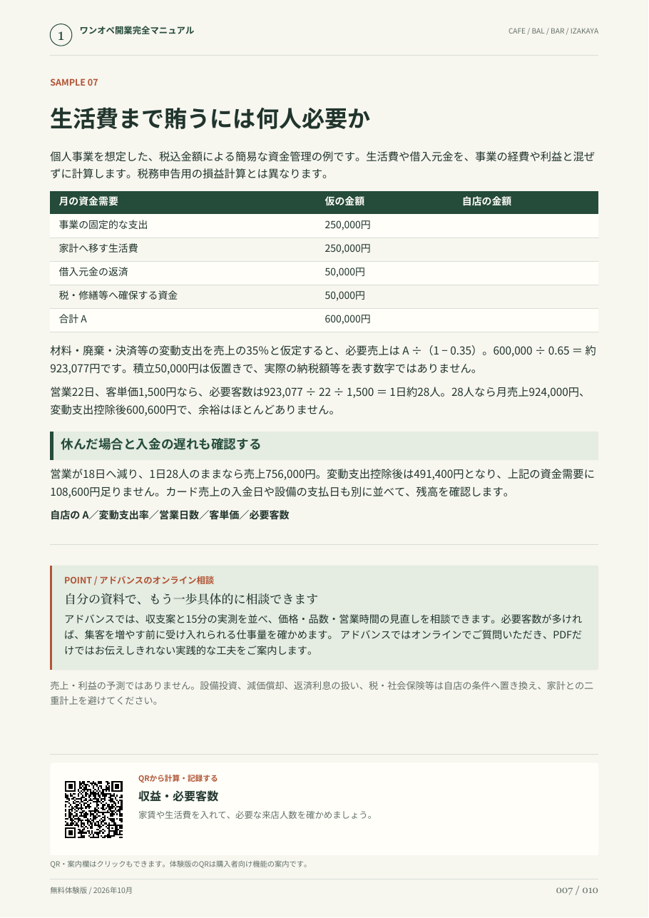 必要客数の計算例 拡大して読む