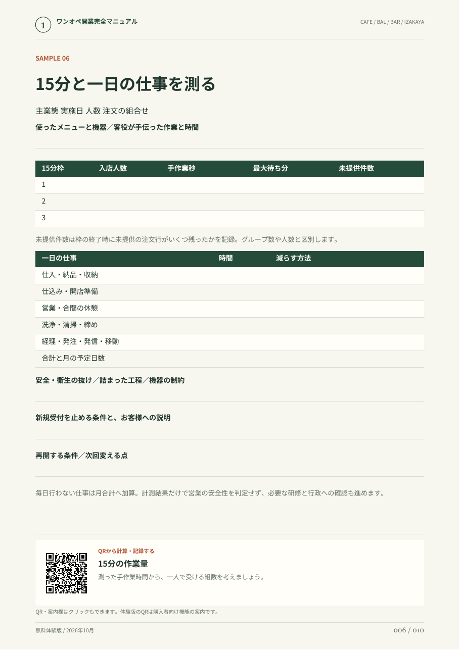 15分と一日の仕事を測る記入シート